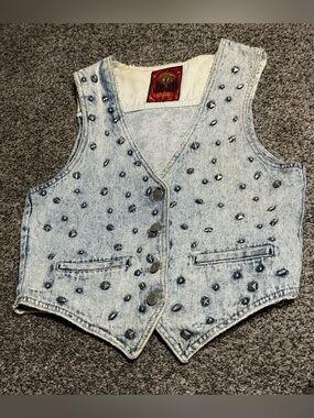 Jou Jou Light Wash Studded Denim Vest